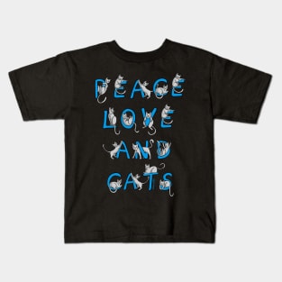 Dramabite Peace Love and Cats Cute Kitten Cats Lover Owner gift Kids T-Shirt